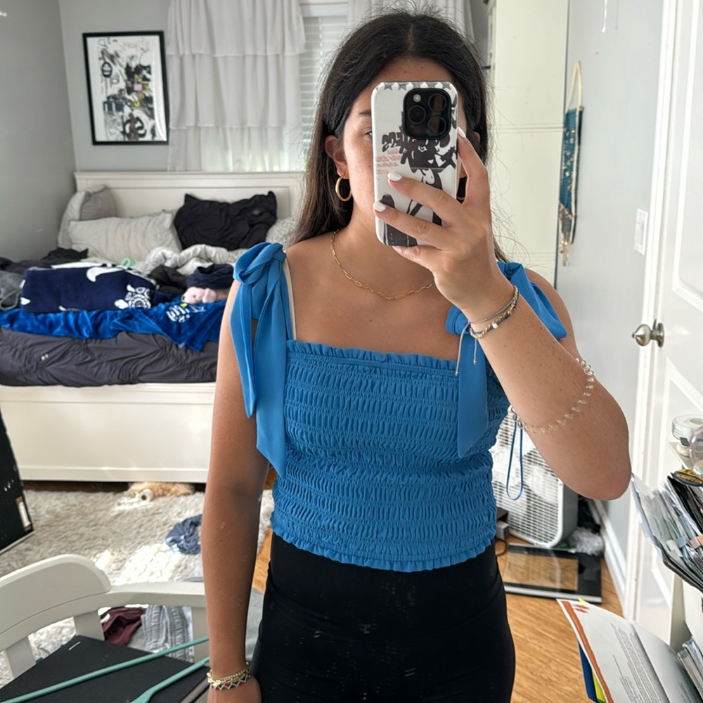 Altar’d State Blue Bow Top, Size Medium